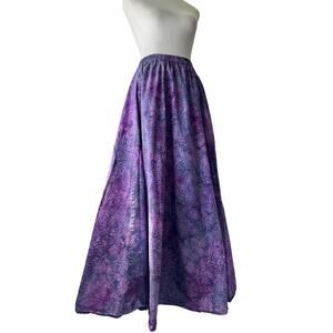 One of a Kind Purple 100% Cotton Leaf Print A-Line Maxi Skirt Made in Guatemala